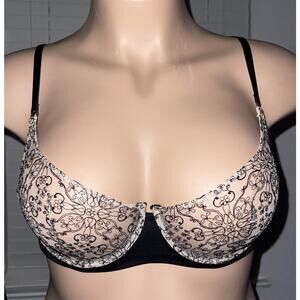 34C BLACK & TAN LACE VICTORIA'S SECRET VERY SEXY UNLINED DEMI BRA